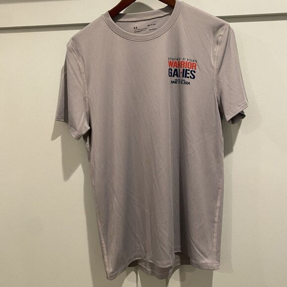 Under Armour T Shirt Men Small Gray Warrior Games Loose Heat Gear Short Sleeve - Picture 3 of 13